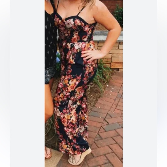 BAND OF GYPSIES CORSET FLORAL SPAGHETTI STRAPS JUMPSUIT WITH POCKETS SIZE XL - Picture 5 of 12